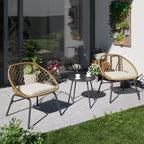 LAUSAINT 3-Piece HOME Wicker Bistro Set 2 Wide Chairs and Coffee Table Perfect Porch, Backyard, Balcony