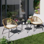 LAUSAINT 3-Piece HOME Wicker Bistro Set 2 Wide Chairs and Coffee Table Perfect Porch, Backyard, Balcony