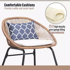 LAUSAINT 3-Piece HOME Wicker Bistro Set 2 Wide Chairs and Coffee Table Perfect Porch, Backyard, Balcony