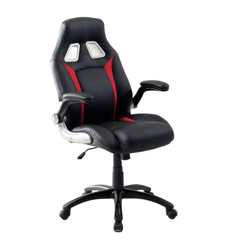 Okak Modern Upholstered Office Chair, Computer Chair with Foldable Armrest and Adjustable Height, Comfy Chair for Gaming Room, Study, Black