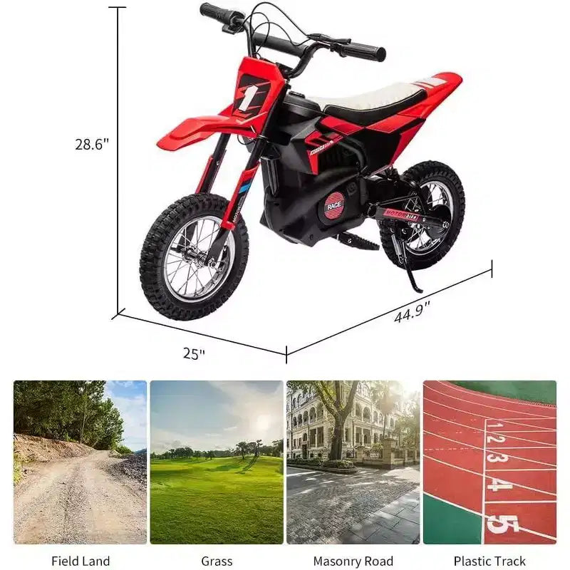 Acekool Kids Ride On Dirt Bike, Electric Off-Road Motorcycle, Fast Speed, Comfortable Leather Seat, Outdoor Toy, Air-Filled Tires