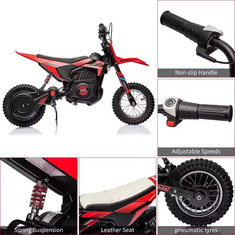 Acekool Kids Ride On Dirt Bike, Electric Off-Road Motorcycle, Fast Speed, Comfortable Leather Seat, Outdoor Toy, Air-Filled Tires