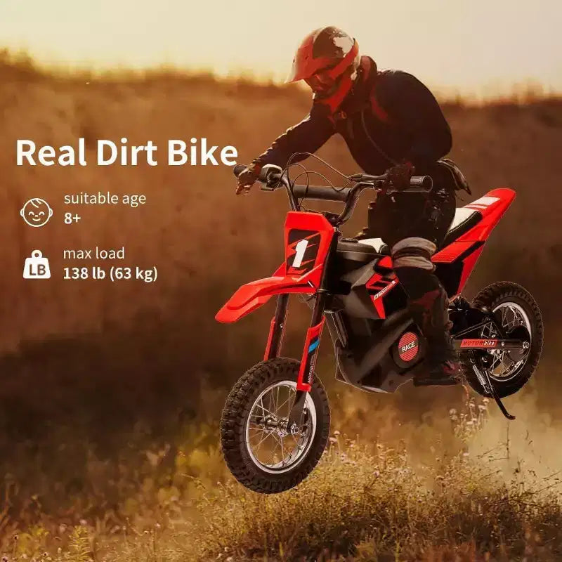 Acekool Kids Ride On Dirt Bike, Electric Off-Road Motorcycle, Fast Speed, Comfortable Leather Seat, Outdoor Toy, Air-Filled Tires