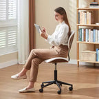 Bestier Bentwood Ergonomic Armless Home Office Desk Chair, Comfy Table Chair with Lumbar Support, PU Leather Height Adjustable Task Chair with Wheels