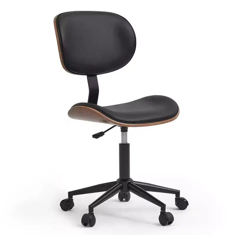 Bestier Bentwood Ergonomic Armless Home Office Desk Chair, Comfy Table Chair with Lumbar Support, PU Leather Height Adjustable Task Chair with Wheels