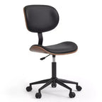 Bestier Bentwood Ergonomic Armless Home Office Desk Chair, Comfy Table Chair with Lumbar Support, PU Leather Height Adjustable Task Chair with Wheels