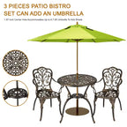 CuisinSmart 3 Piece Bistro Set, Rust-Resistant Cast Aluminum Patio Outdoor Bistro Set with Umbrella Hole for Backyard, Balcony, Front Porch