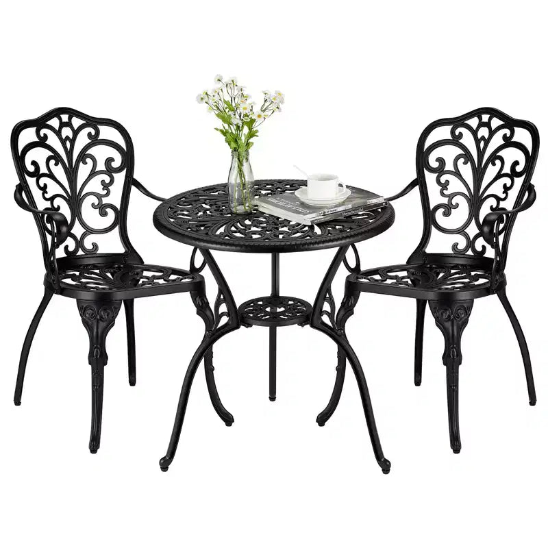 CuisinSmart 3 Piece Bistro Set, Rust-Resistant Cast Aluminum Patio Outdoor Bistro Set with Umbrella Hole for Backyard, Balcony, Front Porch