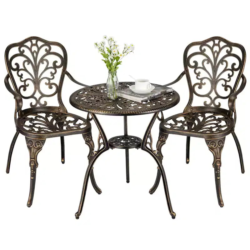 CuisinSmart 3 Piece Bistro Set, Rust-Resistant Cast Aluminum Patio Outdoor Bistro Set with Umbrella Hole for Backyard, Balcony, Front Porch