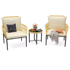 Bistro Set 3-Piece, Patio Conversation Set, All-Weather Wicker Outdoor Sectional Furniture Chairs with Table & Cushions, for Garden, Patio, Deck