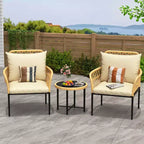 Bistro Set 3-Piece, Patio Conversation Set, All-Weather Wicker Outdoor Sectional Furniture Chairs with Table & Cushions, for Garden, Patio, Deck