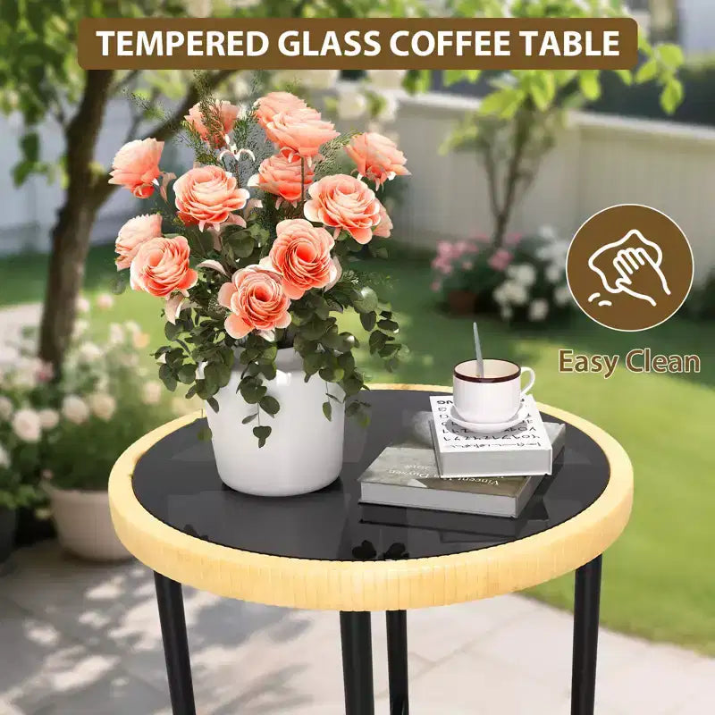 Bistro Set 3-Piece, Patio Conversation Set, All-Weather Wicker Outdoor Sectional Furniture Chairs with Table & Cushions, for Garden, Patio, Deck