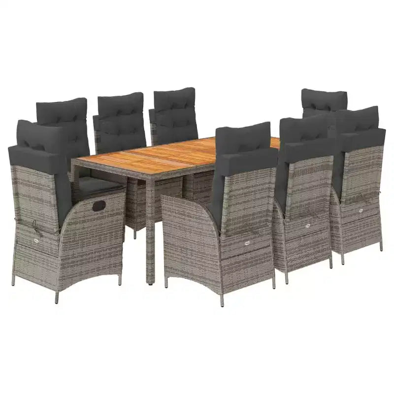 vidaXL Patio Dining Set with Cushions Table and Chairs Bistro Set Poly Rattan - Gray Without footrest 8-Piece