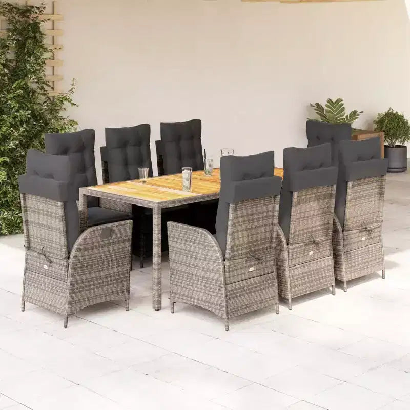 vidaXL Patio Dining Set with Cushions Table and Chairs Bistro Set Poly Rattan - Gray Without footrest 8-Piece