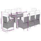 vidaXL Patio Dining Set with Cushions Table and Chairs Bistro Set Poly Rattan - Gray Without footrest 8-Piece