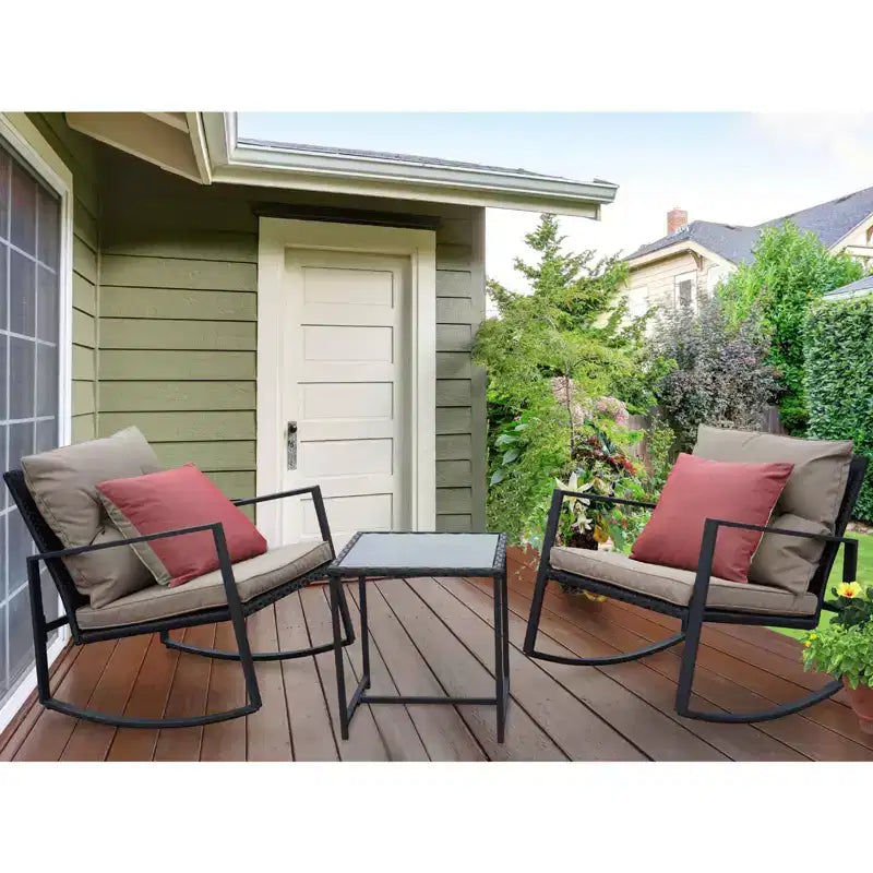 Kozyard 3 Piece Outdoor Rocking Chairs Patio Bistro Set with Table and Cushions for Garden Porch Backyard Bistro