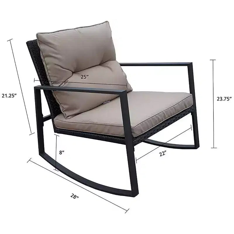 Kozyard 3 Piece Outdoor Rocking Chairs Patio Bistro Set with Table and Cushions for Garden Porch Backyard Bistro