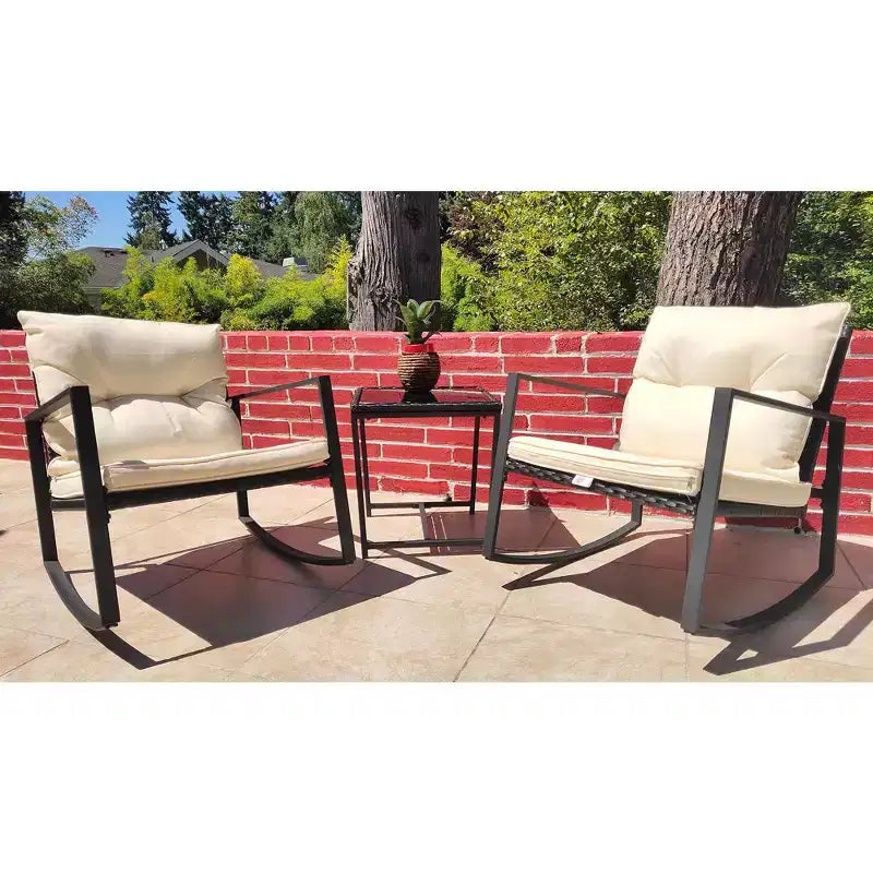 Kozyard 3 Piece Outdoor Rocking Chairs Patio Bistro Set with Table and Cushions for Garden Porch Backyard Bistro