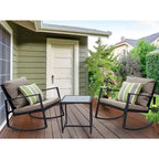 Kozyard 3 Piece Outdoor Rocking Chairs Patio Bistro Set with Table and Cushions for Garden Porch Backyard Bistro