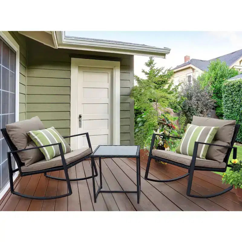 Kozyard 3 Piece Outdoor Rocking Chairs Patio Bistro Set with Table and Cushions for Garden Porch Backyard Bistro