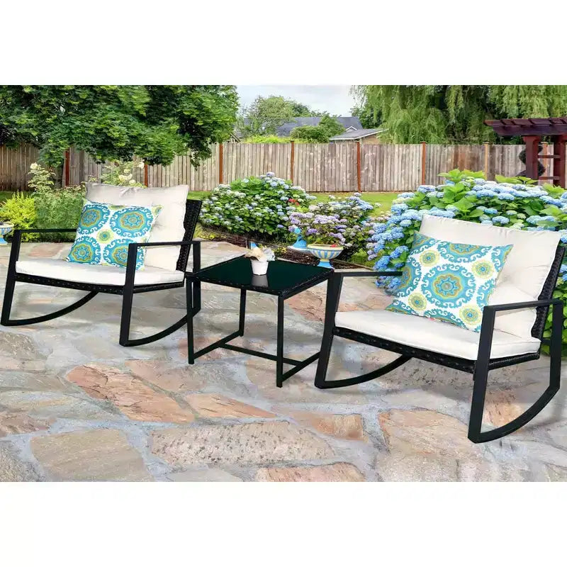 Kozyard 3 Piece Outdoor Patio Set With Cushions-Rocking Chair for Balcony, Lawn and Porch