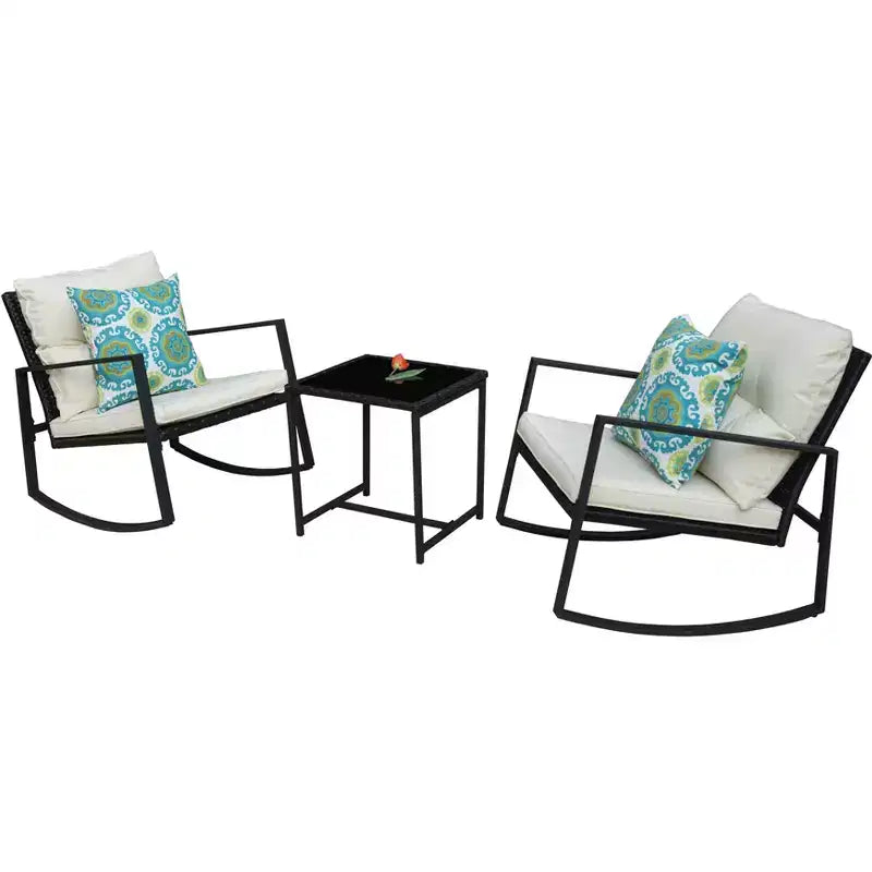 Kozyard 3 Piece Outdoor Patio Set With Cushions-Rocking Chair for Balcony, Lawn and Porch