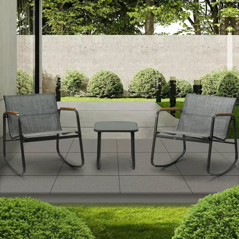Kozyard 3 Pieces Patio Bistro Set with Gray Breathable Textilence Seating Powder Coated Metal Frame for Garden Poolside Backyard