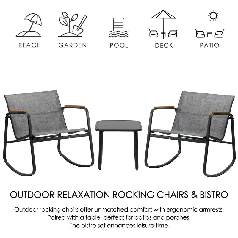 Kozyard 3 Pieces Patio Bistro Set with Gray Breathable Textilence Seating Powder Coated Metal Frame for Garden Poolside Backyard