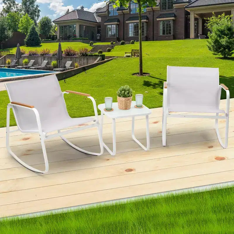Kozyard 3 Pieces Patio Bistro Set with Gray Breathable Textilence Seating Powder Coated Metal Frame for Garden Poolside Backyard