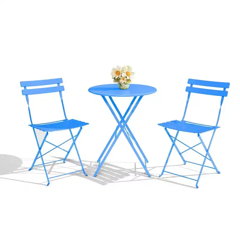COZONY 3-Piece Folding Bistro Set with 2 Chairs and Table, Steel Outdoor Patio Furniture for Balcony Garden Patio