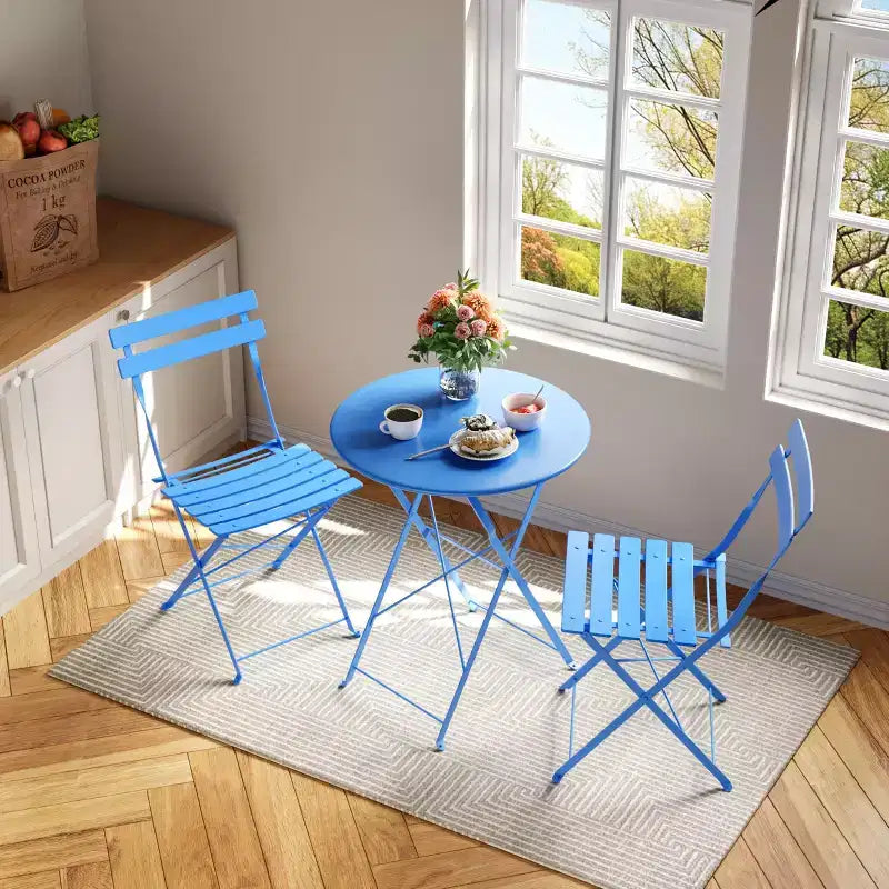 COZONY 3-Piece Folding Bistro Set with 2 Chairs and Table, Steel Outdoor Patio Furniture for Balcony Garden Patio
