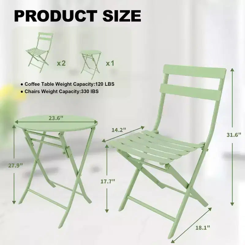 COZONY 3-Piece Folding Bistro Set with 2 Chairs and Table, Steel Outdoor Patio Furniture for Balcony Garden Patio