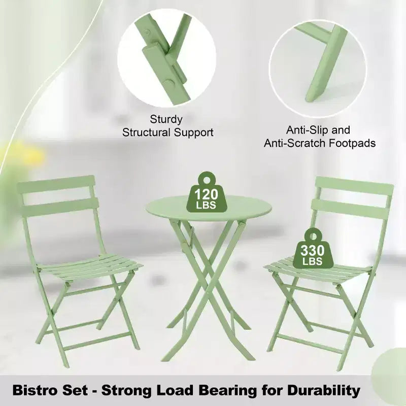 COZONY 3-Piece Folding Bistro Set with 2 Chairs and Table, Steel Outdoor Patio Furniture for Balcony Garden Patio