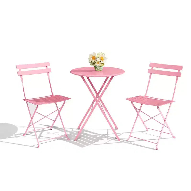 COZONY 3-Piece Folding Bistro Set with 2 Chairs and Table, Steel Outdoor Patio Furniture for Balcony Garden Patio