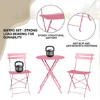 COZONY 3-Piece Folding Bistro Set with 2 Chairs and Table, Steel Outdoor Patio Furniture for Balcony Garden Patio