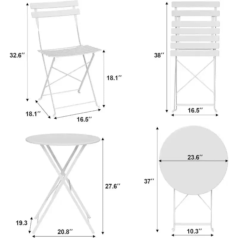 COZONY 3-Piece Folding Bistro Set with 2 Chairs and Table, Steel Outdoor Patio Furniture for Balcony Garden Patio