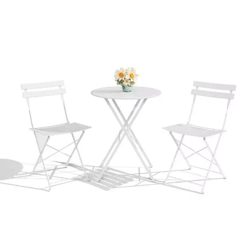 COZONY 3-Piece Folding Bistro Set with 2 Chairs and Table, Steel Outdoor Patio Furniture for Balcony Garden Patio