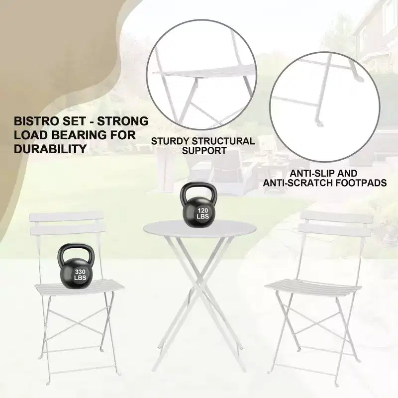 COZONY 3-Piece Folding Bistro Set with 2 Chairs and Table, Steel Outdoor Patio Furniture for Balcony Garden Patio