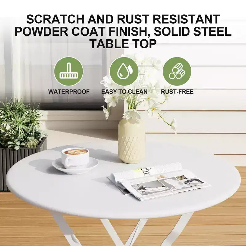 COZONY 3-Piece Folding Bistro Set with 2 Chairs and Table, Steel Outdoor Patio Furniture for Balcony Garden Patio
