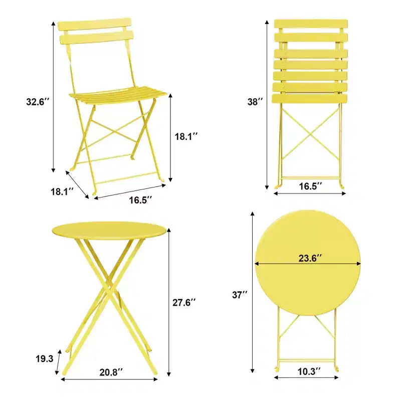 COZONY 3-Piece Folding Bistro Set with 2 Chairs and Table, Steel Outdoor Patio Furniture for Balcony Garden Patio