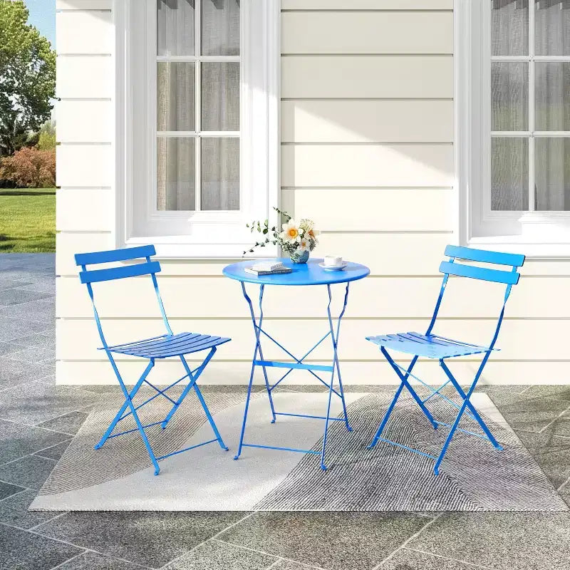 COZONY 3-Piece Folding Bistro Set with 2 Chairs and Table, Steel Outdoor Patio Furniture for Balcony Garden Patio