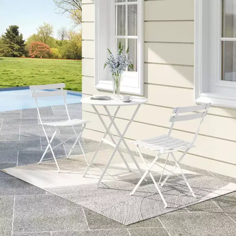 COZONY 3-Piece Folding Bistro Set with 2 Chairs and Table, Steel Outdoor Patio Furniture for Balcony Garden Patio