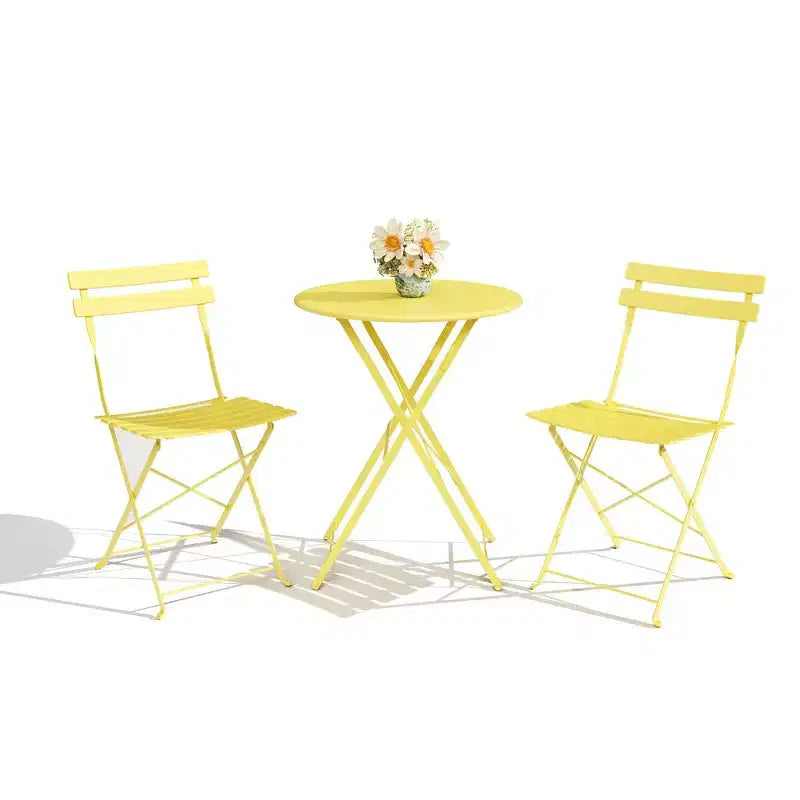 COZONY 3-Piece Folding Bistro Set with 2 Chairs and Table, Steel Outdoor Patio Furniture for Balcony Garden Patio