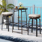 Costway 3 PCS Outdoor Swivel Bar Set with 2 Chairs, Tempered Glass Top, Soft Cushions