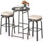 Costway 3 PCS Outdoor Swivel Bar Set with 2 Chairs, Tempered Glass Top, Soft Cushions