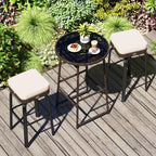 Costway 3 PCS Outdoor Swivel Bar Set with 2 Chairs, Tempered Glass Top, Soft Cushions