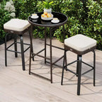 Costway 3 PCS Outdoor Swivel Bar Set with 2 Chairs, Tempered Glass Top, Soft Cushions