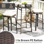 Costway 3 PCS Outdoor Swivel Bar Set with 2 Chairs, Tempered Glass Top, Soft Cushions