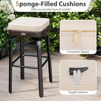 Costway 3 PCS Outdoor Swivel Bar Set with 2 Chairs, Tempered Glass Top, Soft Cushions