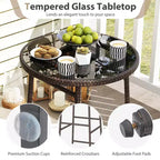 Costway 3 PCS Outdoor Swivel Bar Set with 2 Chairs, Tempered Glass Top, Soft Cushions